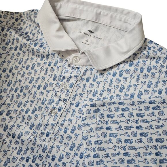 Other - Grayson Dunn Golf Polo Shirt Mens XL Tiki Drink All Over Print White Performance